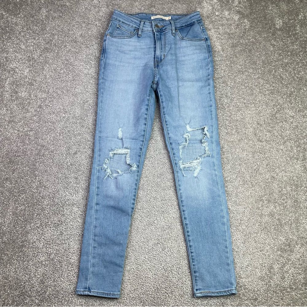 Levi's 721 Jeans Women's 24 Blue Skinny Ankle High Rise Light Wash Ripped